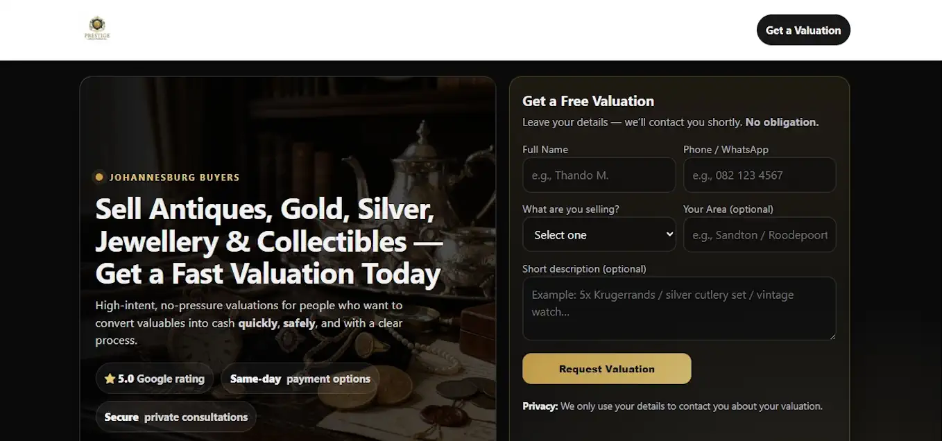 Antiques and Jewellery Website